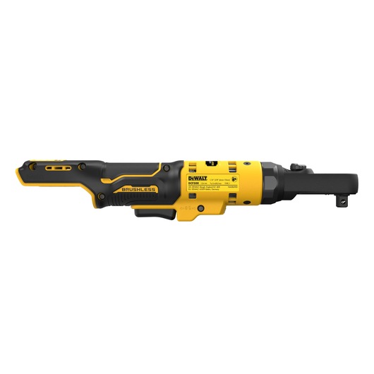 A DEWALT DCF500N brushless cordless ratchet tool, shown in yellow and black color, photographed on a white background.