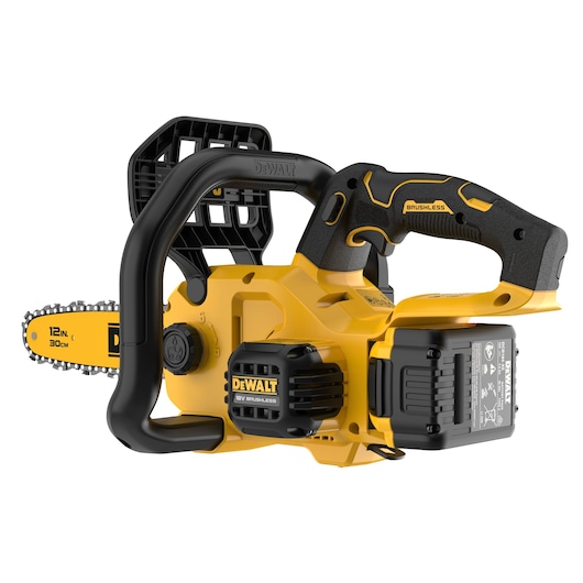 18V XR Brushless 30cm Compact Chainsaw  view from rear of tool