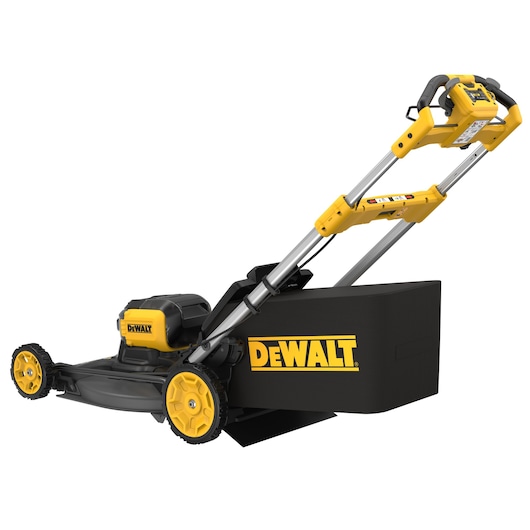54V 53cm Self-Propelled Mower angled view from rear