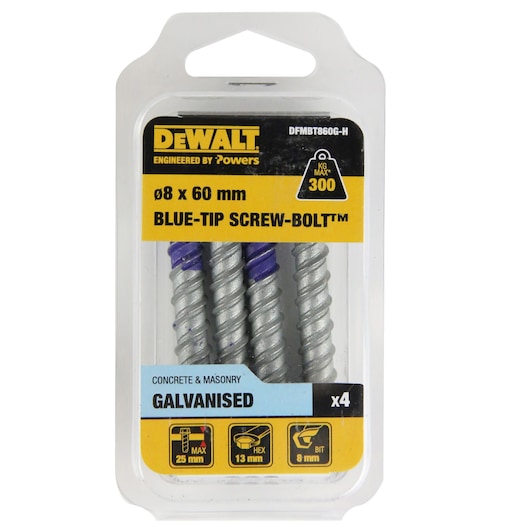 BLUE-TIP SCREW-BOLT™ GAL HEX HEAD (Ø8 x 60 HANG)