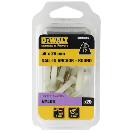 NAILIN® ANCHOR NYLON / ZINC YELLOW ROUND HEAD Ø5 x 25 HANG