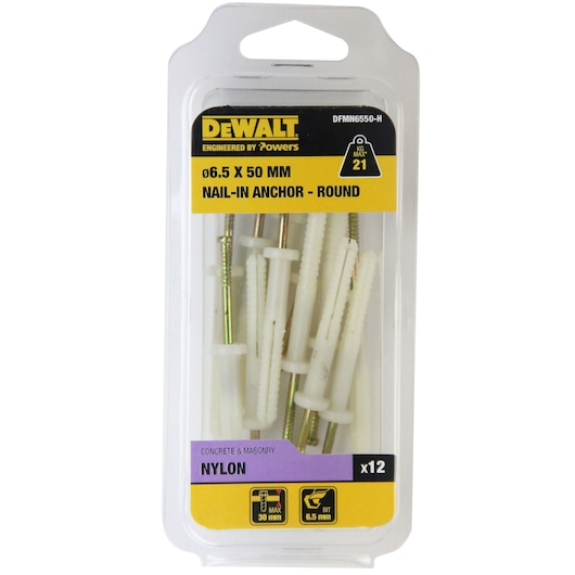 NAILIN® ANCHOR NYLON / ZINC YELLOW ROUND HEAD (Ø6.5 x 50 HANG)