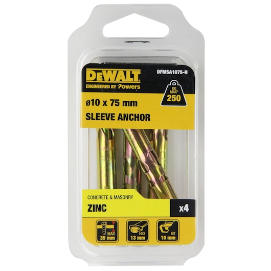 SLEEVE ANCHOR ZINC YELLOW HEX HEAD Ø10 x 75 HANG