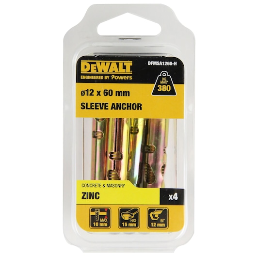 SLEEVE ANCHOR ZINC YELLOW HEX HEAD Ø12 x 60 HANG