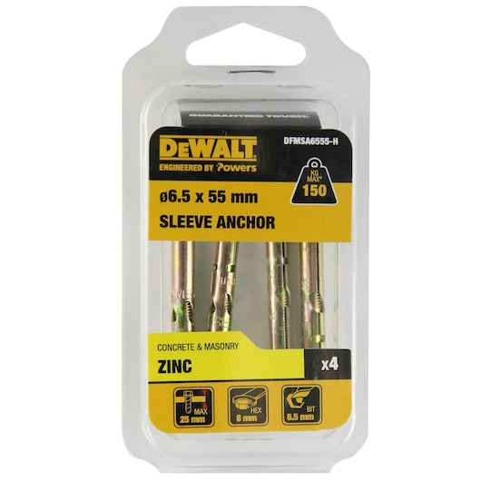 SLEEVE ANCHOR ZINC YELLOW HEX HEAD (Ø6.5 x 55 HANG)