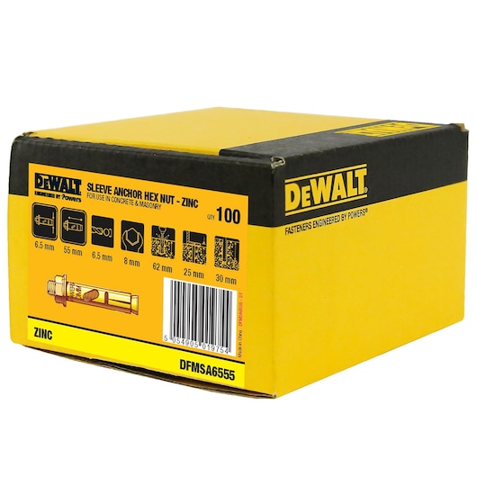 SLEEVE ANCHOR ZINC YELLOW HEX HEAD (Ø6.5 x 55 BULK)