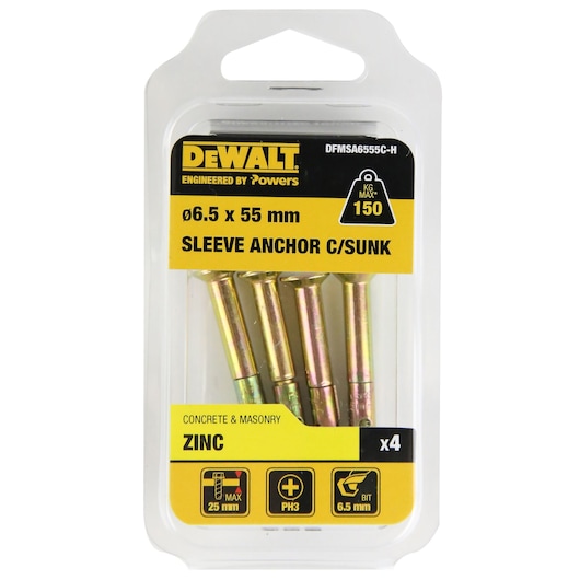 SLEEVE ANCHOR ZINC YELLOW CSK HEAD (Ø6.5 x 55 HANG)