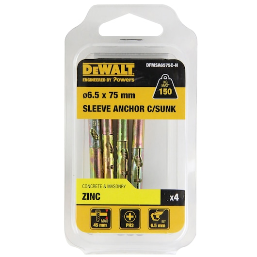 SLEEVE ANCHOR ZINC YELLOW CSK HEAD (Ø6.5 x 75 HANG)