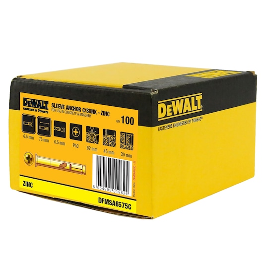 SLEEVE ANCHOR ZINC YELLOW CSK HEAD (Ø6.5 x 75 HANG)