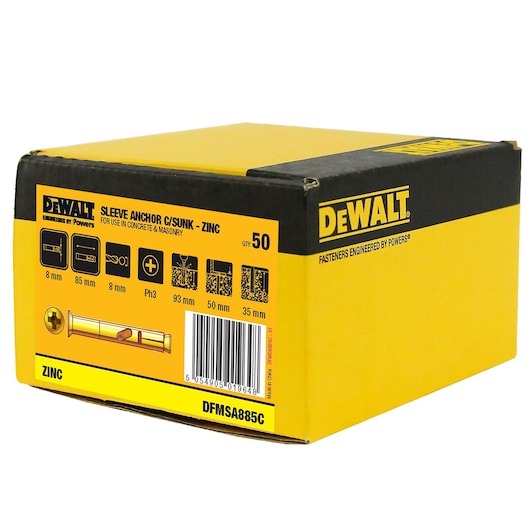 SLEEVE ANCHOR ZINC YELLOW CSK HEAD (Ø8 x 85 BULK)