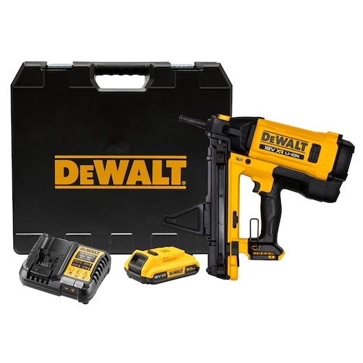 18V XR Trak-It C6 Gas Concrete Nailer kit with 1x 18V 2Ah battery, DCB1104 charger and kit box