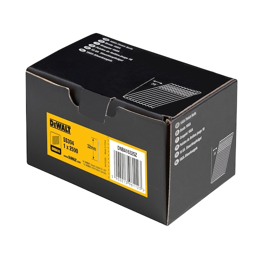 3/4 view box of 32mm 16GA 20° stainless steel finish nails