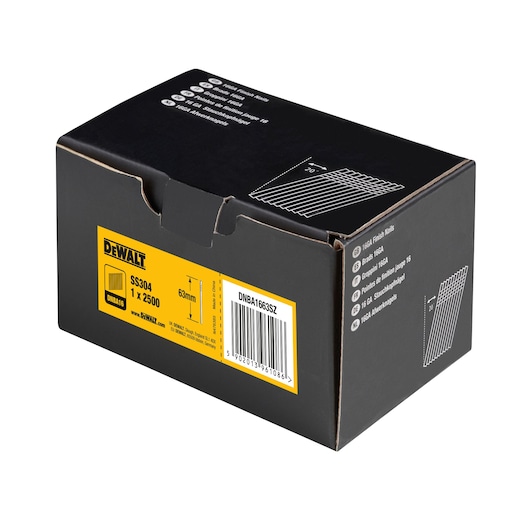 3/4 view box of 63mm 16GA 20° stainless steel finish nails
