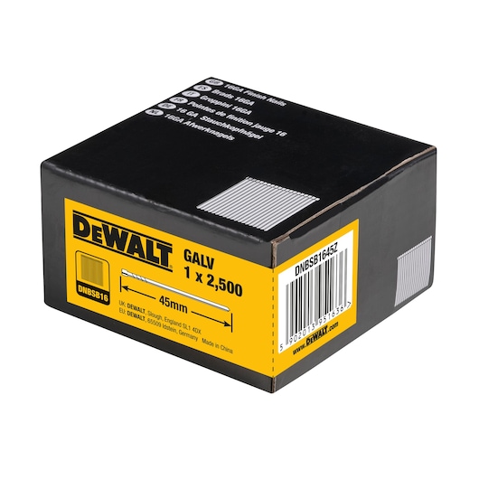 3/4 view box of 45mm 16GA straight galvanised finish nails 
