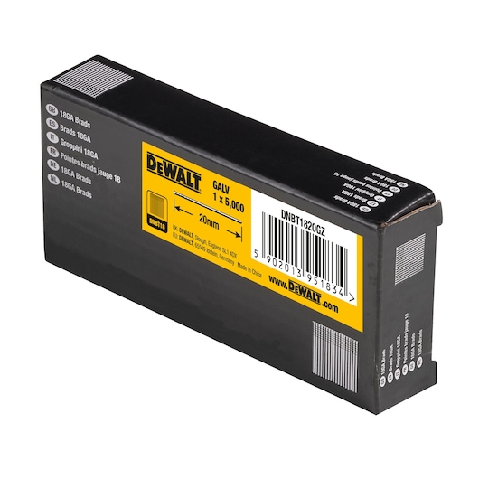 3/4 view box of 20mm 18GA galvanised brad nails
