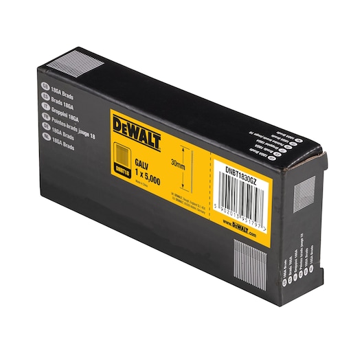 3/4 view box of 30mm 18GA galvanized brad nails