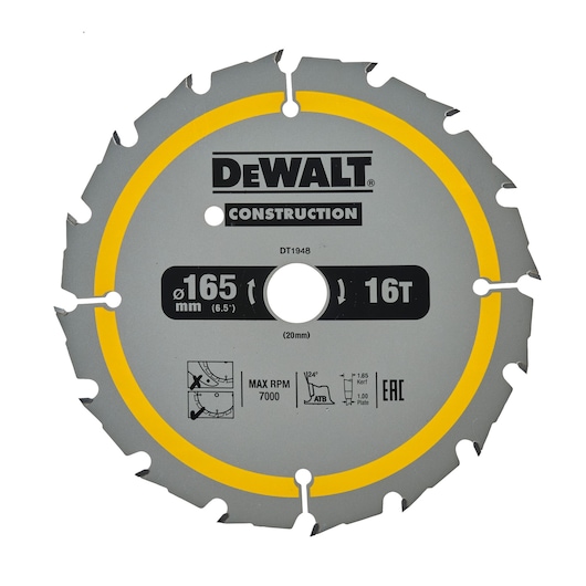 CONSTRUCTION 165mm x 20mm 16T Circular Saw Blade