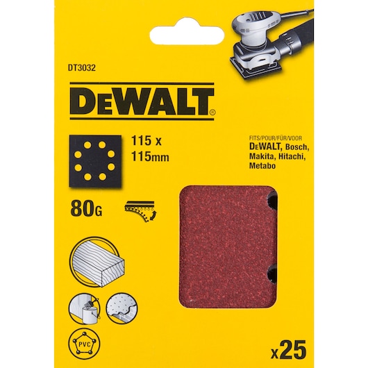 1/4 Sheet 115mm x 115mm 80G Multi Purpose Sandpaper 25 Pack