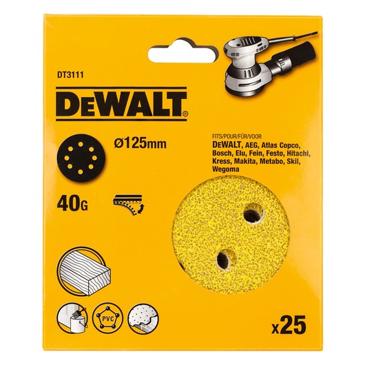 ROS 125mm 40G Multi Purpose Sandpaper 8 Hole Disc 25 Pack