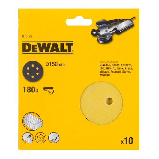 ROS 150mm 180G Multi Purpose Sandpaper 8 Hole Disc 10 Pack