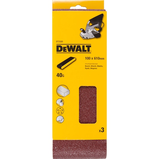 100mm x 610mm 40G Multi-Purpose Sanding Belt 3 Pack