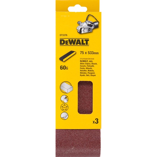 75mm x 533mm 60G Multi Purpose Sanding Belt 3 Pack