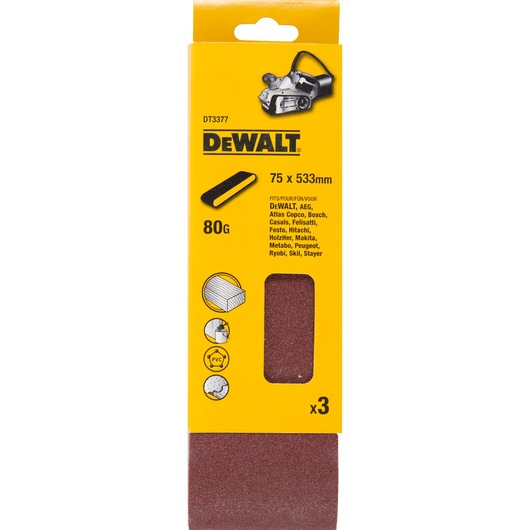 75mm x 533mm 80G Multi Purpose Sanding Belt 3 Pack