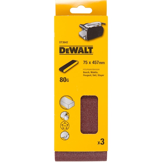 75mm x 457mm 80G Multi Purpose Sanding Belt 3 Pack