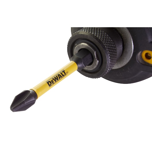 Close up of FlexTorq screwdriver bit Pozi head set in impact driver