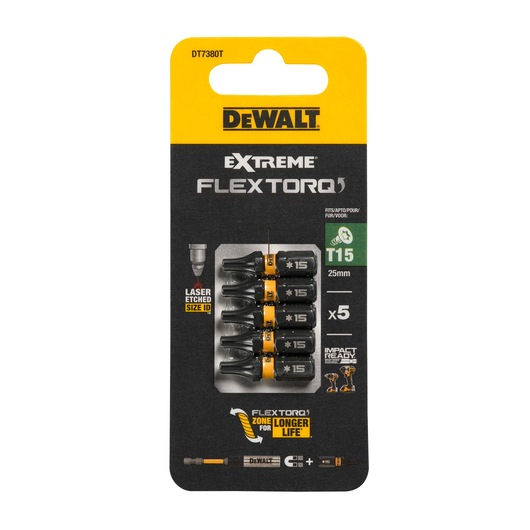 Pack of x5 T15 25mm Flextorq 3.0 bits