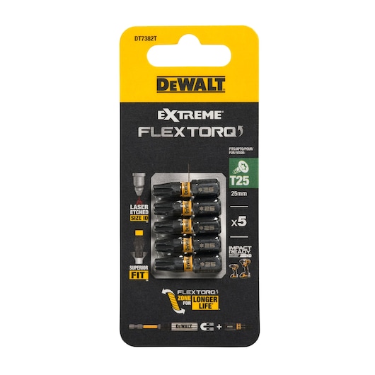 Pack of x5 T25 25mm Flextorq 3.0 bits