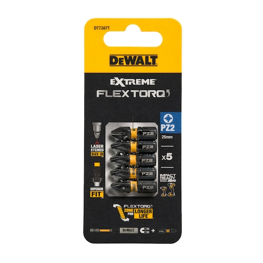 Pack of x5 PZ2 25mm Flextorq 3.0 bits