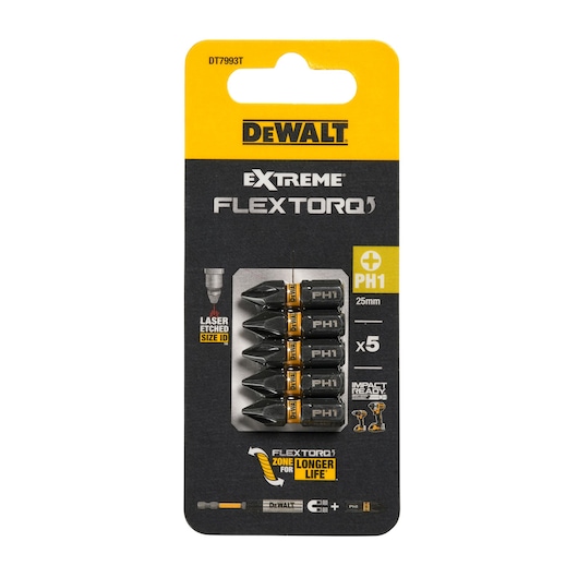 Pack of x5 PH1 25mm Flextorq 3.0 bits