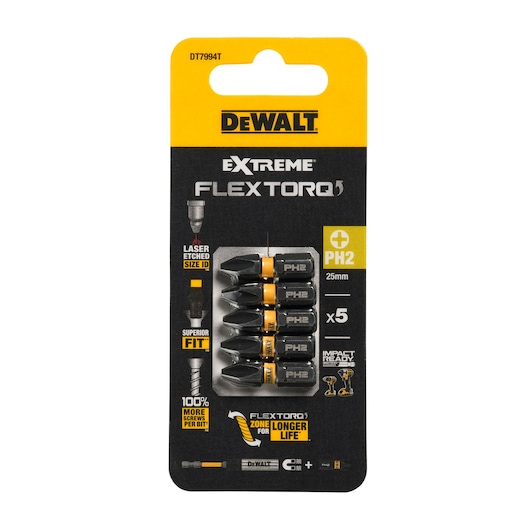 Pack of x5 PH2 25mm Flextorq 3.0 bits