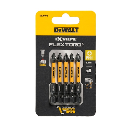 Pack of x5 PH1 57mm Flextorq 3.0 bits