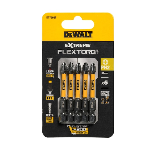 Pack of x5 PH2 57mm Flextorq 3.0 bits