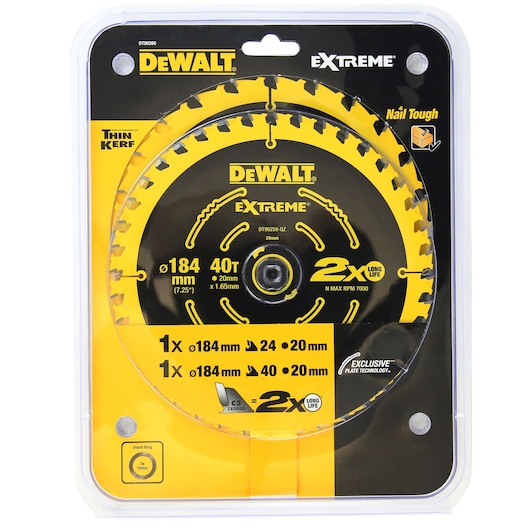 EXTREME® 2X LIFE CIRCULAR SAW BLADE (184 mm X 24/40T) (16/20 mm) (2 PK)