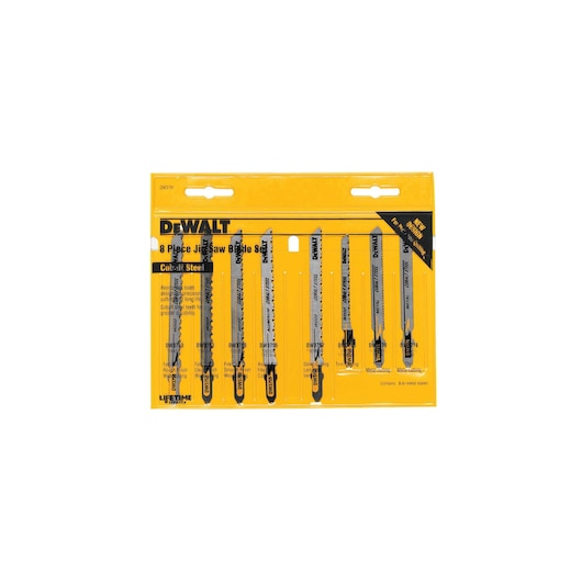 8 pieces T shank jig saw  blade set  in plastic packaging.
