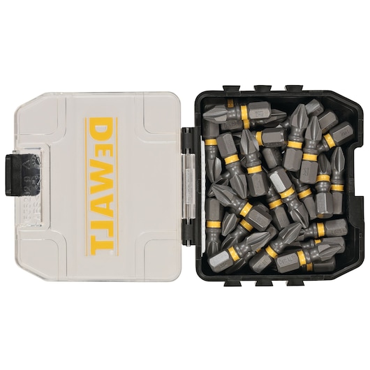 Max Impact Screwdriving Bit with Tough Case System storage box opened.