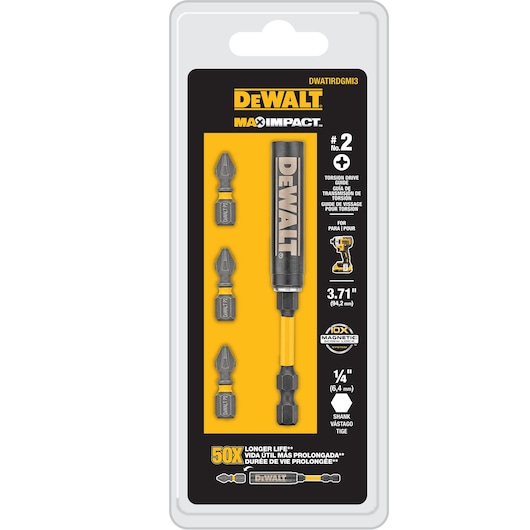 Front view of Impact screw driving bits packaging