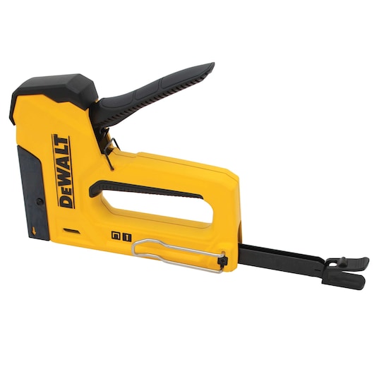 Left profile of  Heavy Duty Staple and Brad Tacker with loading tray expanded.