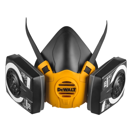 Front view of Dewalt Half Face Mask Respirator with P3 Filter