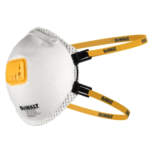 Left front angle of Dewalt FFP2 Disposable Particulate Respirator